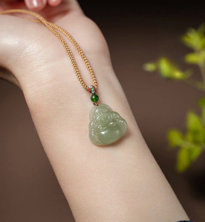 Natural Hetian Jade Maitreya Buddha Necklace Pendant – Handmade Jewelry for Women - STAR8S