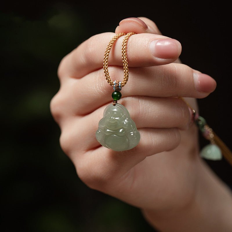 Natural Hetian Jade Maitreya Buddha Necklace Pendant – Handmade Jewelry for Women - STAR8S