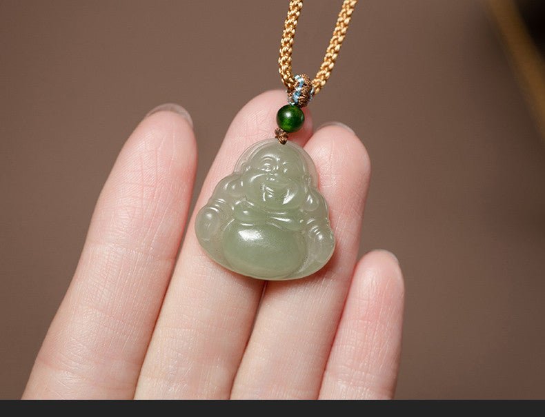 Natural Hetian Jade Maitreya Buddha Necklace Pendant – Handmade Jewelry for Women - STAR8S