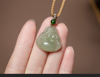 Natural Hetian Jade Maitreya Buddha Necklace Pendant – Handmade Jewelry for Women - STAR8S