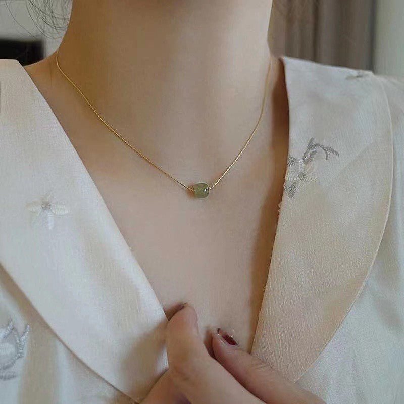 Natural Hetian Jade Necklace with Vintage Pendant – Elegant Gold Plated Chain - STAR8S