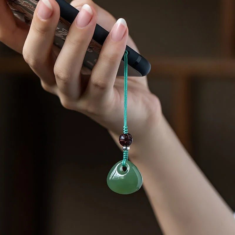 Natural Hetian Jade Peace Lock Phone Charm - Lucky Pendant for Good Fortune, Gift for Birth Year - STAR8S