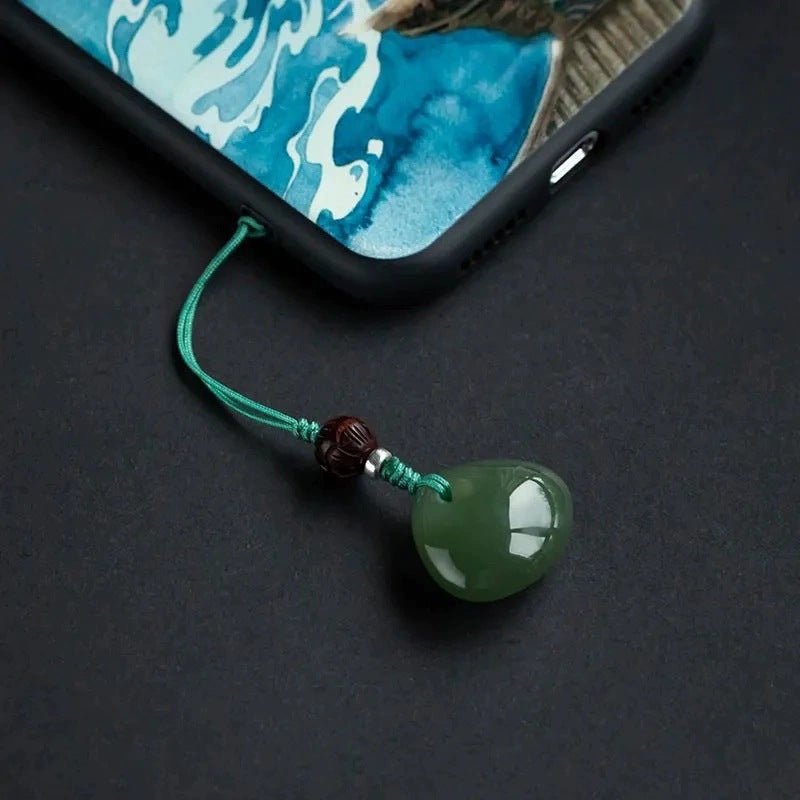 Natural Hetian Jade Peace Lock Phone Charm - Lucky Pendant for Good Fortune, Gift for Birth Year - STAR8S