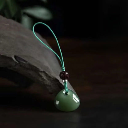 Natural Hetian Jade Peace Lock Phone Charm - Lucky Pendant for Good Fortune, Gift for Birth Year - STAR8S