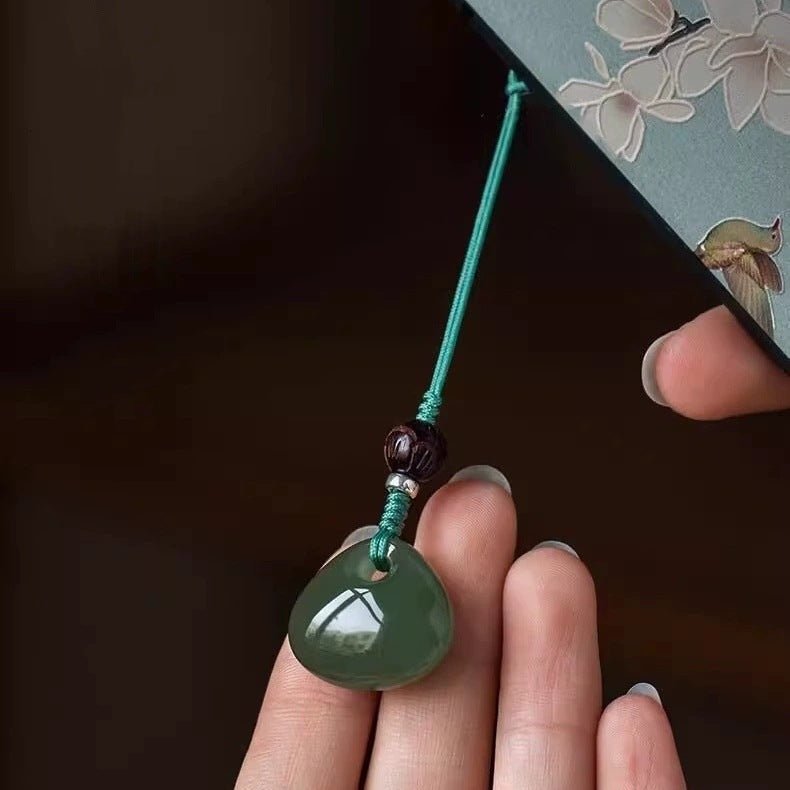 Natural Hetian Jade Peace Lock Phone Charm - Lucky Pendant for Good Fortune, Gift for Birth Year - STAR8S