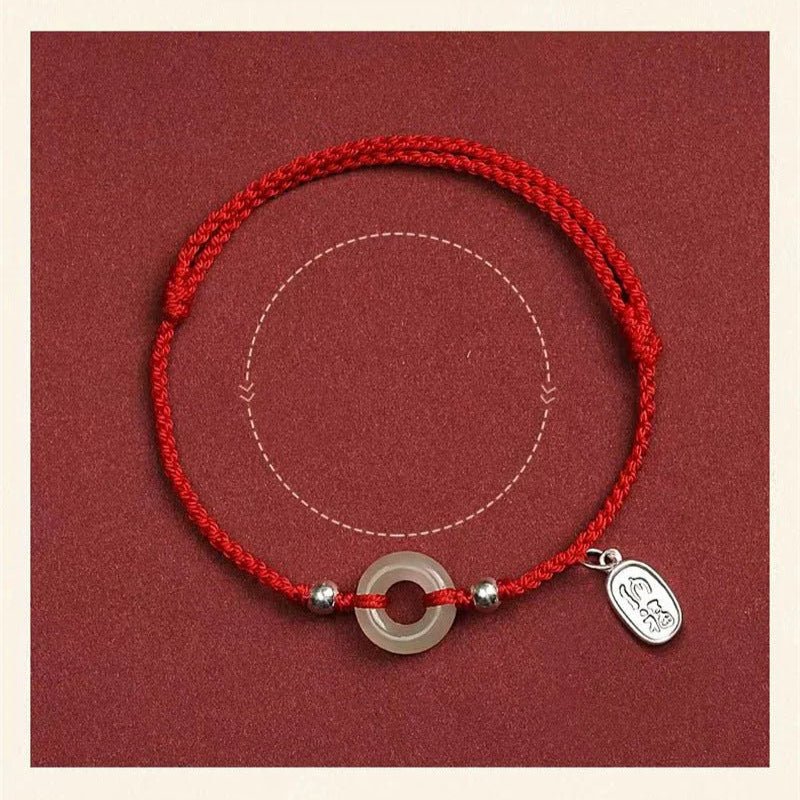 Natural Hetian Jade Ping’an Donut Red String Bracelet – 999 Silver Charm, Zodiac New‑Year Protection - STAR8S