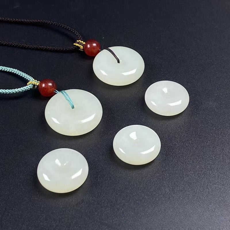 natural hetian jade ping'an kou pendant – sheep fat white jade amulet necklace for men & women - star8s