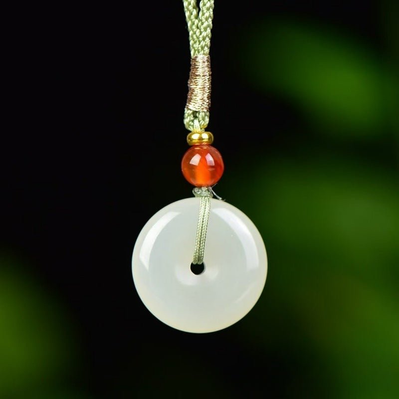Natural Hetian Jade Ping'an Kou Pendant – Sheep Fat White Jade Amulet Necklace for Men & Women - STAR8S
