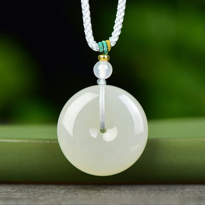 Natural Hetian Jade Ping'an Kou Pendant – Sheep Fat White Jade Amulet Necklace for Men & Women - STAR8S