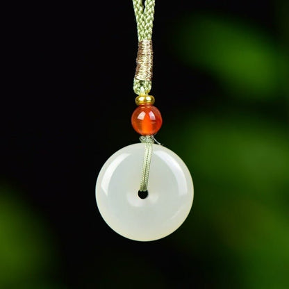 Natural Hetian Jade Ping'an Kou Pendant – Sheep Fat White Jade Amulet Necklace for Men & Women - STAR8S