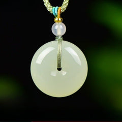 Natural Hetian Jade Ping'an Kou Pendant – Sheep Fat White Jade Amulet Necklace for Men & Women