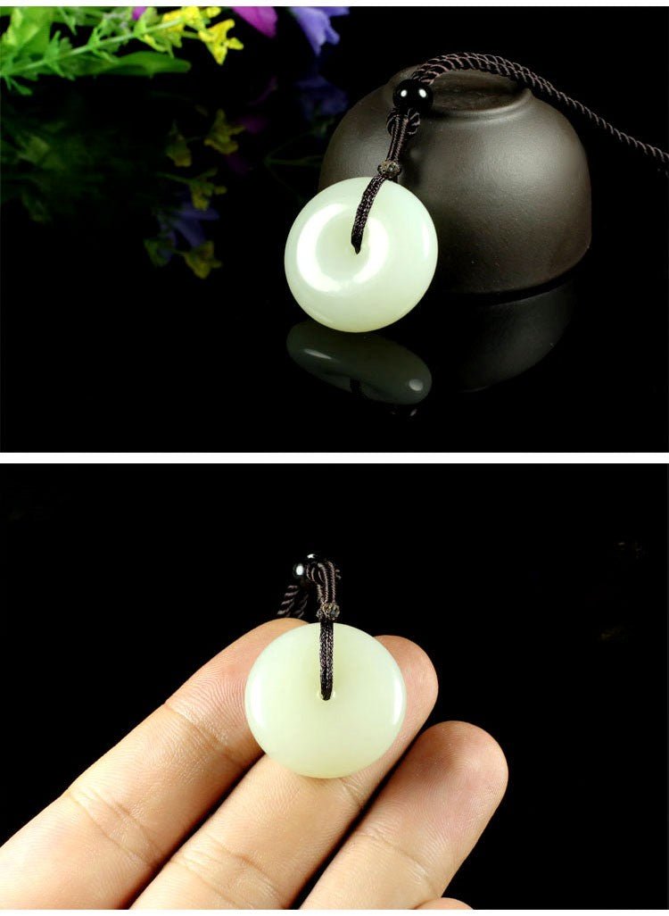 natural hetian jade ping'an kou pendant – sheep fat white jade amulet necklace for men & women - star8s