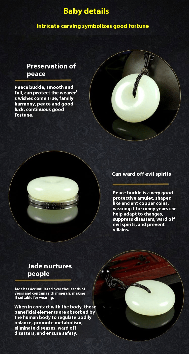Natural Hetian Jade Ping'an Kou Pendant – Sheep Fat White Jade Amulet Necklace for Men & Women - STAR8S