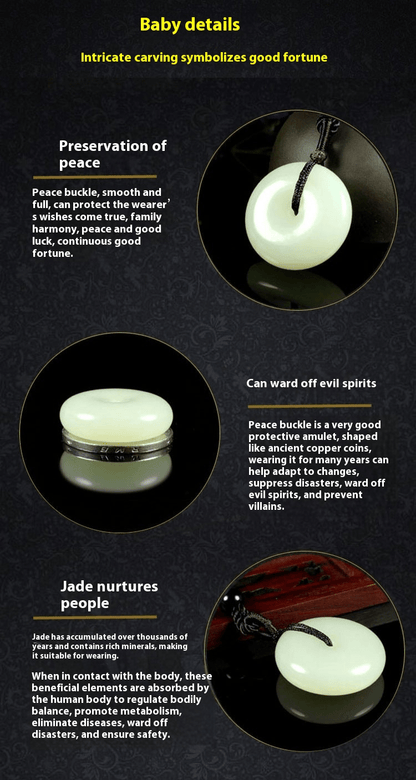 Natural Hetian Jade Ping'an Kou Pendant – Sheep Fat White Jade Amulet Necklace for Men & Women - STAR8S