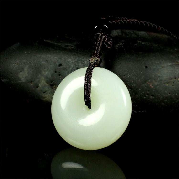 Natural Hetian Jade Ping'an Kou Pendant – Sheep Fat White Jade Amulet Necklace for Men & Women - STAR8S