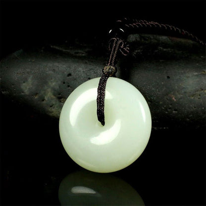 Natural Hetian Jade Ping'an Kou Pendant – Sheep Fat White Jade Amulet Necklace for Men & Women - STAR8S
