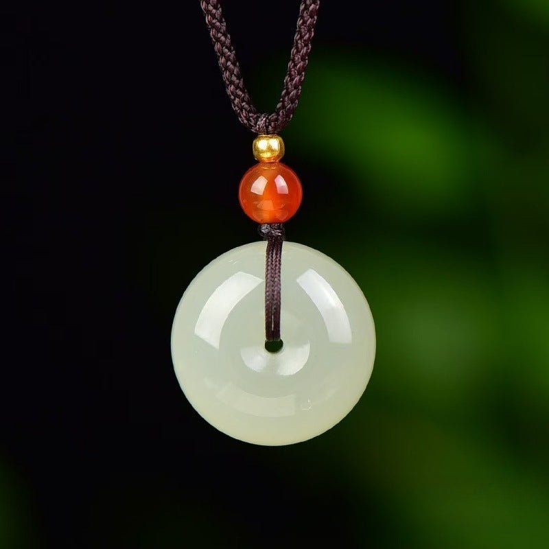 Natural Hetian Jade Ping'an Kou Pendant – Sheep Fat White Jade Amulet Necklace for Men & Women - STAR8S
