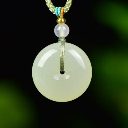 Natural Hetian Jade Ping'an Kou Pendant – Sheep Fat White Jade Amulet Necklace for Men & Women - STAR8S
