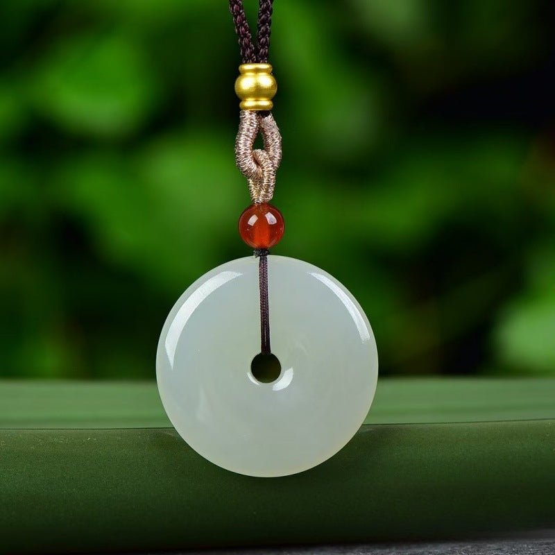 Natural Hetian Jade Ping'an Kou Pendant – Sheep Fat White Jade Amulet Necklace for Men & Women - STAR8S
