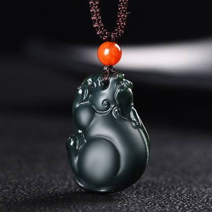 Natural Hetian Jade Pixiu Pendant Necklace – Handcrafted Green Jade Good Luck Pendant for Wealth & Protection - STAR8S