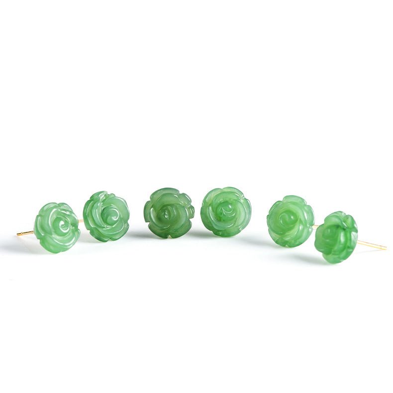 Natural Hetian Jade Rose Flower Earrings, S925 Silver – Elegant Women's Jewelry | High - End Fashion - STAR8S