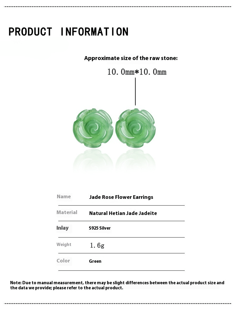 Natural Hetian Jade Rose Flower Earrings, S925 Silver – Elegant Women's Jewelry | High - End Fashion - STAR8S