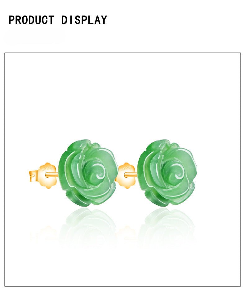 Natural Hetian Jade Rose Flower Earrings, S925 Silver – Elegant Women's Jewelry | High - End Fashion - STAR8S
