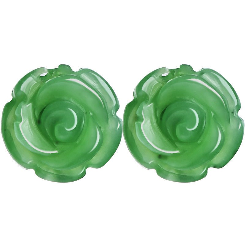 Natural Hetian Jade Rose Flower Earrings, S925 Silver – Elegant Women's Jewelry | High - End Fashion - STAR8S