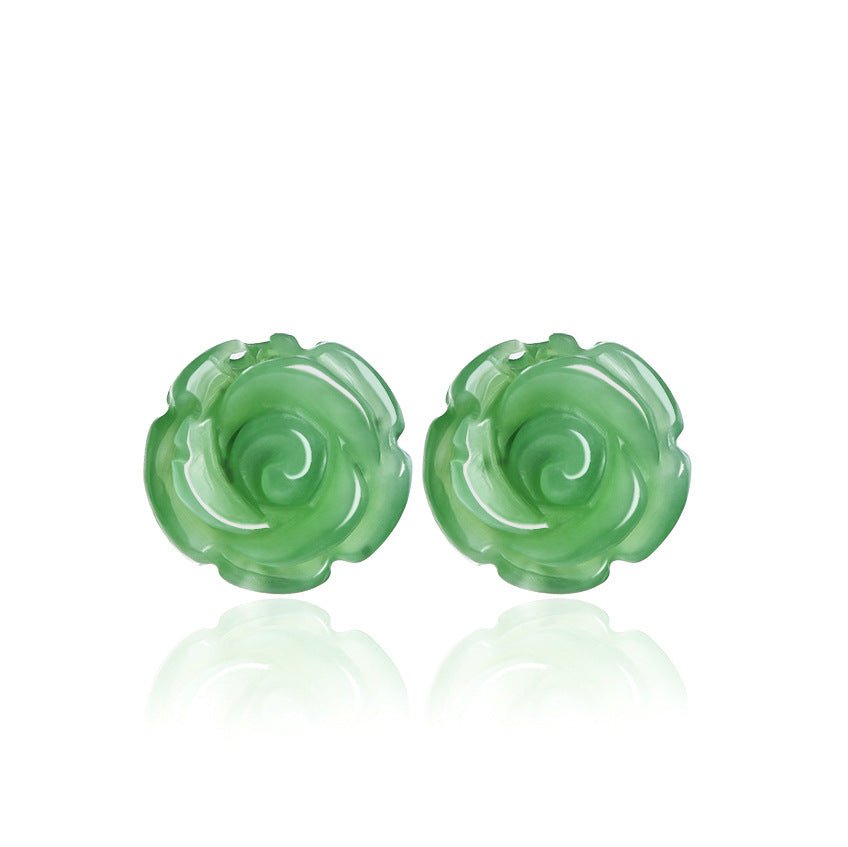 Natural Hetian Jade Rose Flower Earrings, S925 Silver – Elegant Women's Jewelry | High - End Fashion - STAR8S