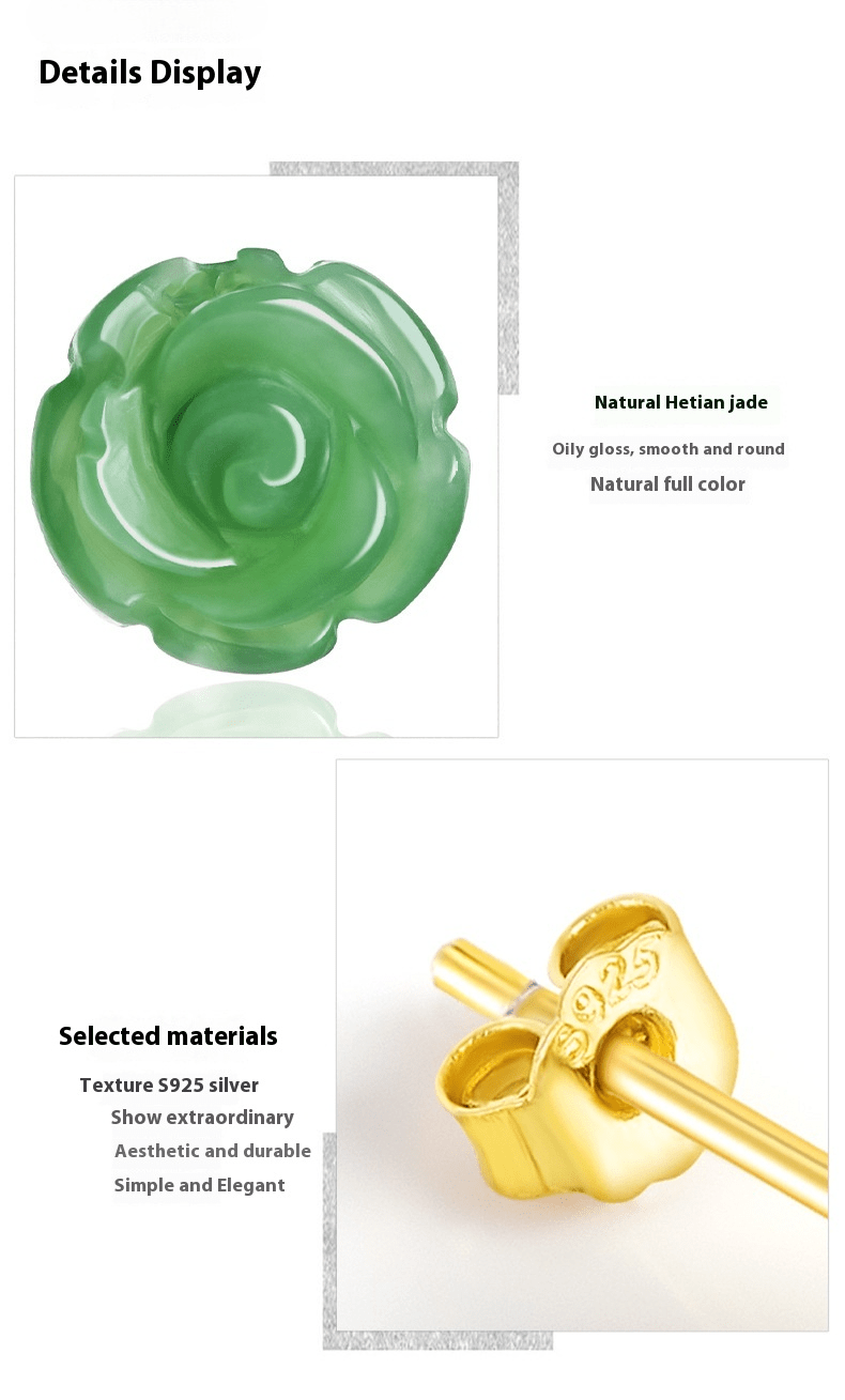 natural hetian jade rose flower earrings, s925 silver – elegant women's jewelry | high - end fashion - star8s