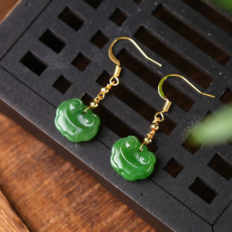 natural hetian jade ruyi earrings – simple and elegant gold hook jewelry - star8s