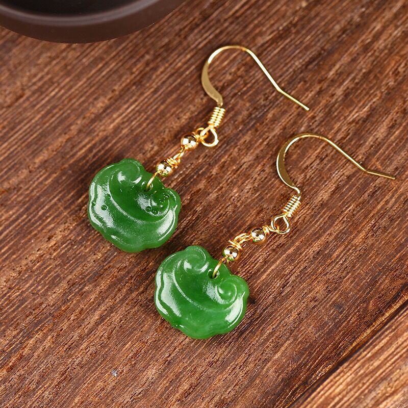 Natural Hetian Jade Ruyi Earrings – Simple and Elegant Gold Hook Jewelry - STAR8S