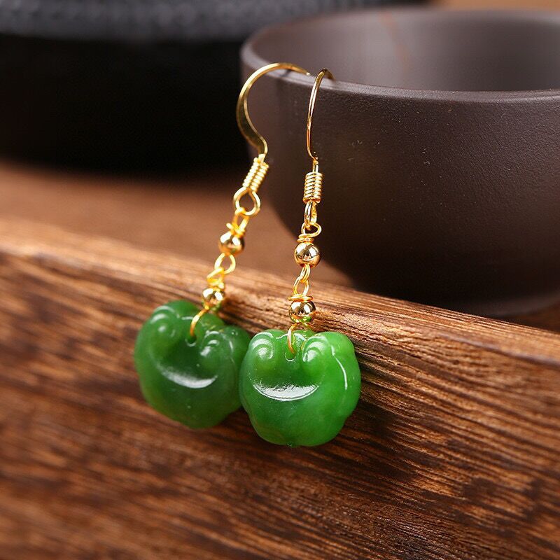 Natural Hetian Jade Ruyi Earrings – Simple and Elegant Gold Hook Jewelry - STAR8S