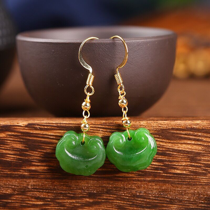 Natural Hetian Jade Ruyi Earrings – Simple and Elegant Gold Hook Jewelry - STAR8S