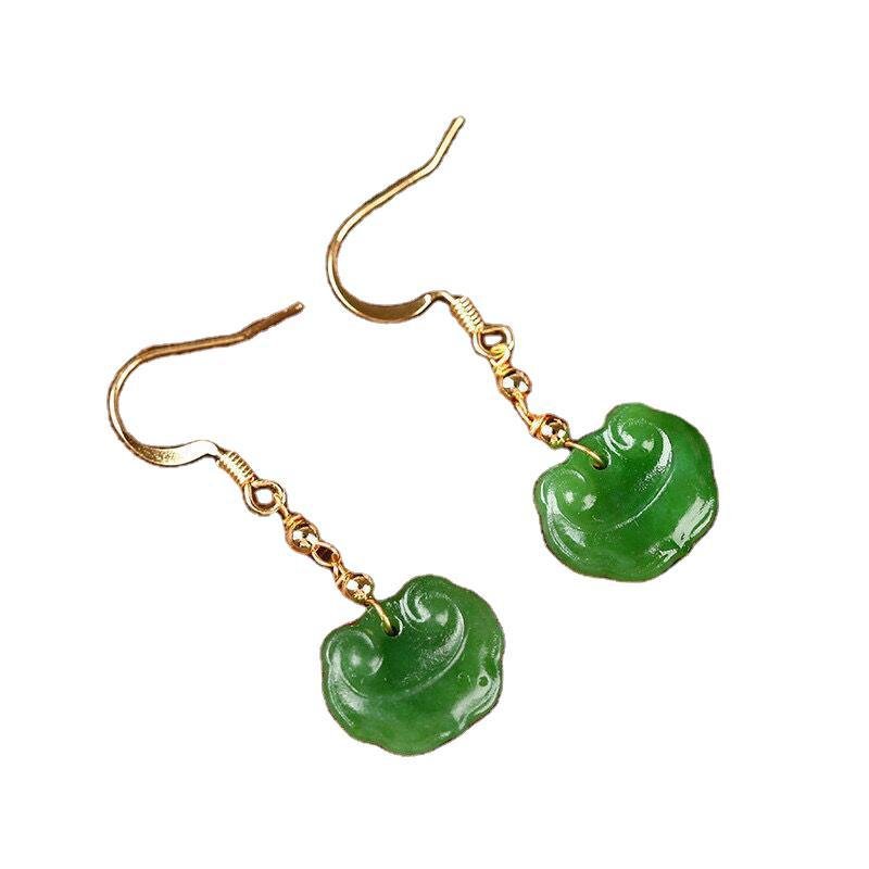 Natural Hetian Jade Ruyi Earrings – Simple and Elegant Gold Hook Jewelry - STAR8S