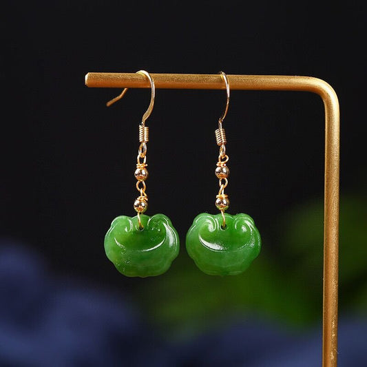 Natural Hetian Jade Ruyi Earrings – Simple and Elegant Gold Hook Jewelry - STAR8S
