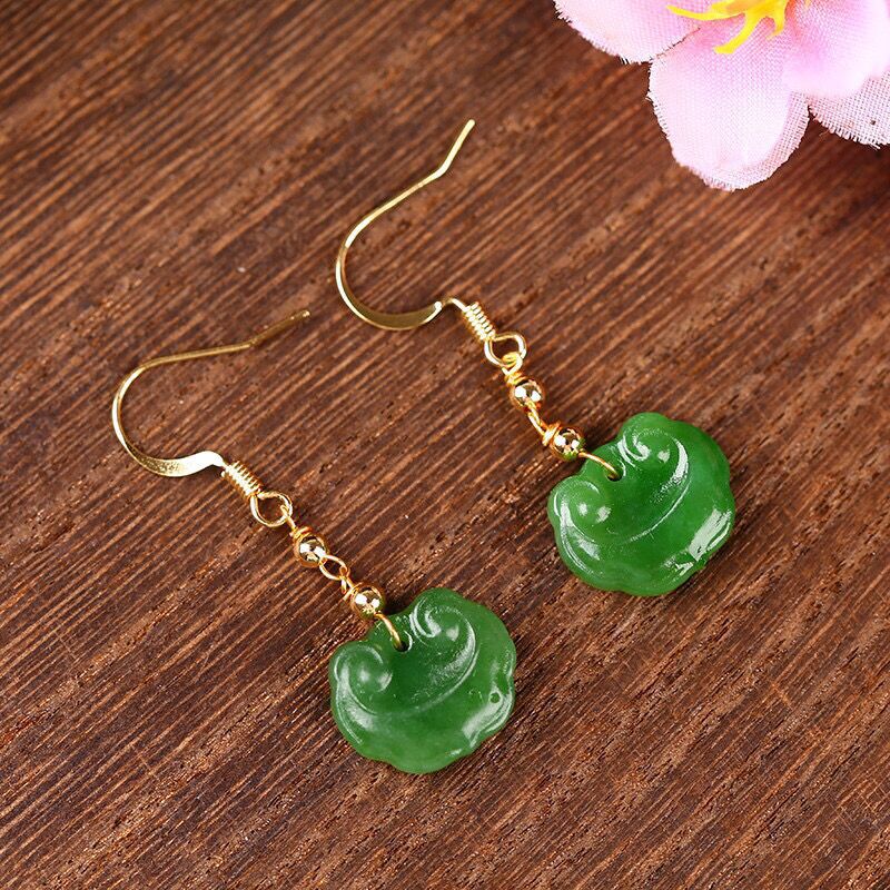 natural hetian jade ruyi earrings – simple and elegant gold hook jewelry - star8s