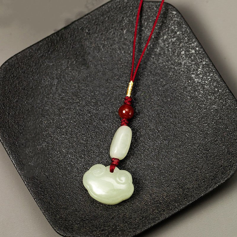 Natural Hetian Jade Ruyi Lock Keychain – Car, Phone & Bag Charm for Good Fortune - STAR8S
