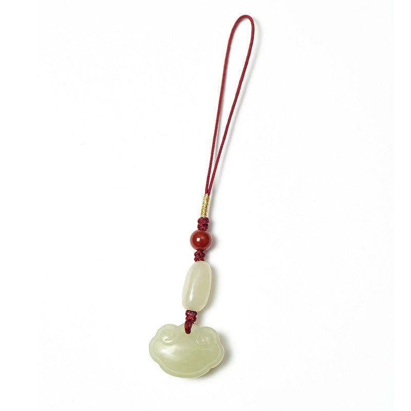 Natural Hetian Jade Ruyi Lock Keychain – Car, Phone & Bag Charm for Good Fortune - STAR8S