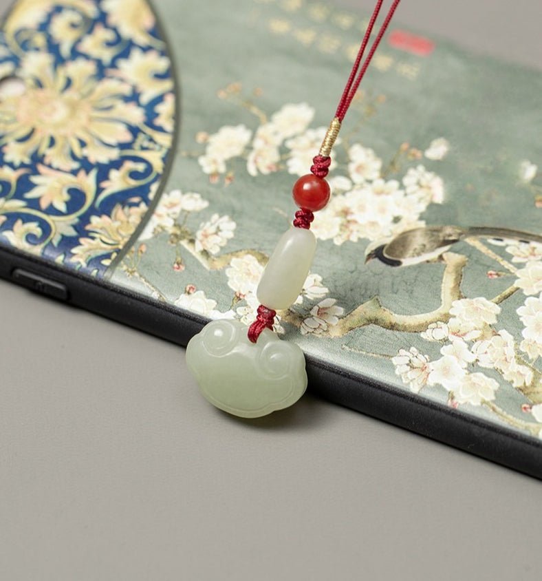 Natural Hetian Jade Ruyi Lock Keychain – Car, Phone & Bag Charm for Good Fortune - STAR8S