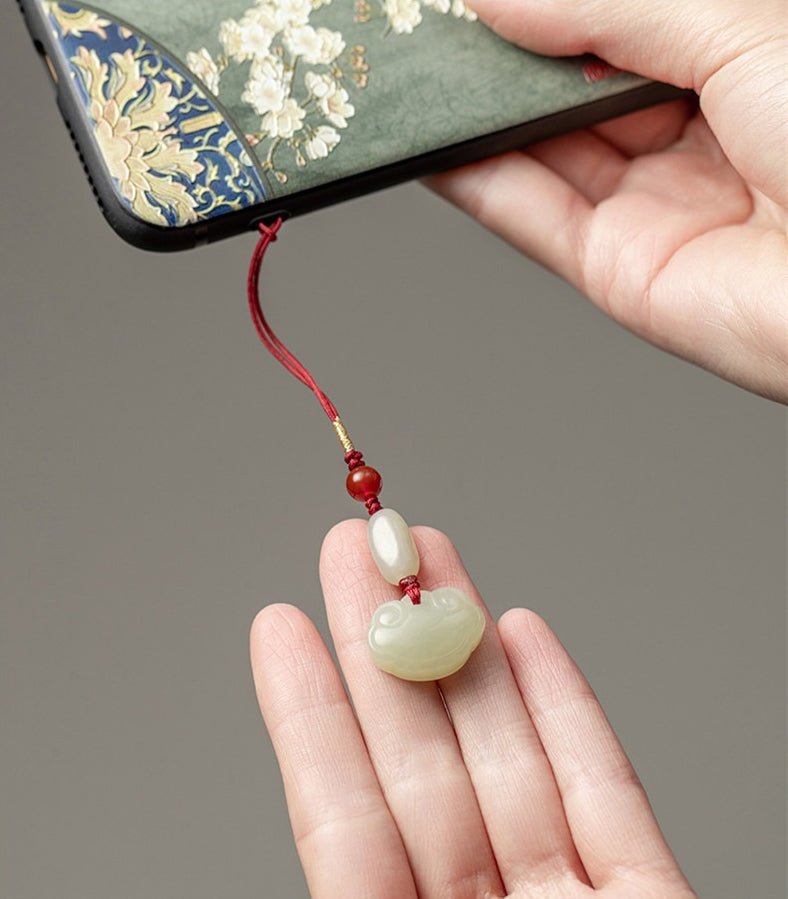 Natural Hetian Jade Ruyi Lock Keychain – Car, Phone & Bag Charm for Good Fortune - STAR8S