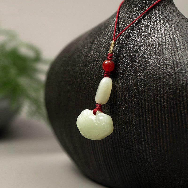 Natural Hetian Jade Ruyi Lock Keychain – Car, Phone & Bag Charm for Good Fortune - STAR8S