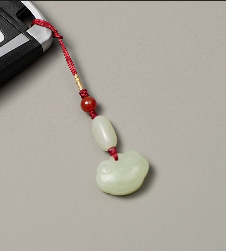 Natural Hetian Jade Ruyi Lock Keychain – Car, Phone & Bag Charm for Good Fortune - STAR8S