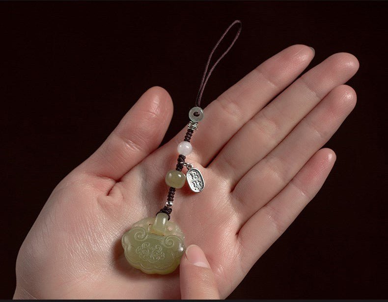 natural hetian jade ruyi lock pendant keychain for men and women, versatile car key chain and bag accessory, beautiful jade stone ornament gift 🎁 - star8s