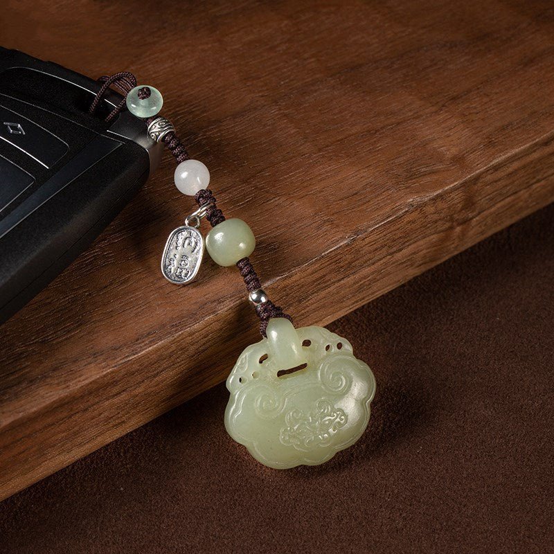 Natural Hetian Jade Ruyi Lock Pendant Keychain for Men and Women, Versatile Car Key Chain and Bag Accessory, Beautiful Jade Stone Ornament Gift 🎁 - STAR8S