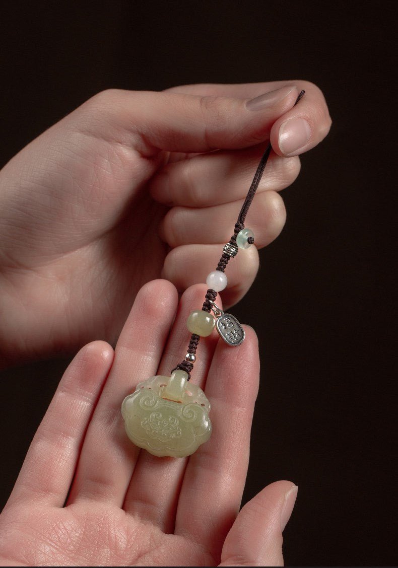 natural hetian jade ruyi lock pendant keychain for men and women, versatile car key chain and bag accessory, beautiful jade stone ornament gift 🎁 - star8s