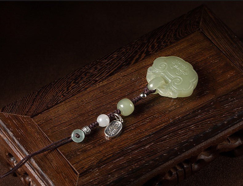 natural hetian jade ruyi lock pendant keychain for men and women, versatile car key chain and bag accessory, beautiful jade stone ornament gift 🎁 - star8s