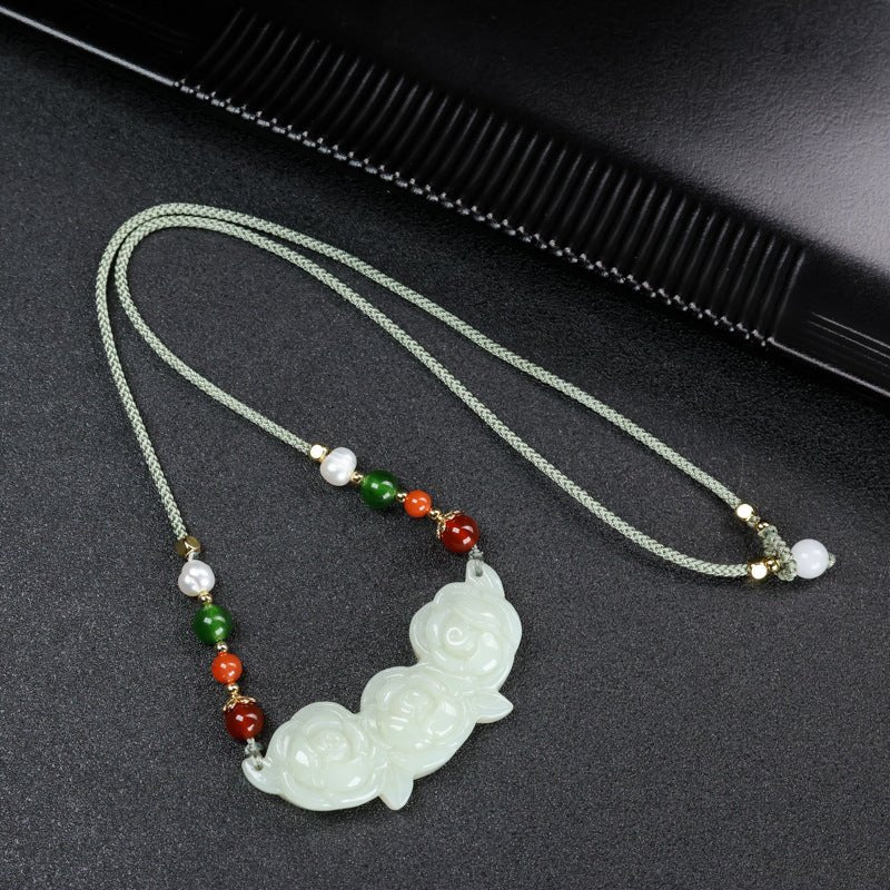 Natural Hetian Jade Ruyi Lock Pendant – White Jade Peony Flower Collarbone Necklace | Luxury Gift for Loved Ones - STAR8S