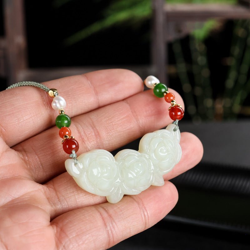 Natural Hetian Jade Ruyi Lock Pendant – White Jade Peony Flower Collarbone Necklace | Luxury Gift for Loved Ones - STAR8S