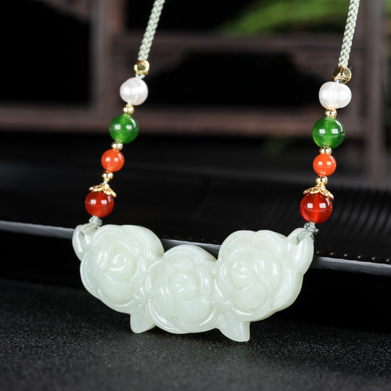 Natural Hetian Jade Ruyi Lock Pendant – White Jade Peony Flower Collarbone Necklace | Luxury Gift for Loved Ones - STAR8S